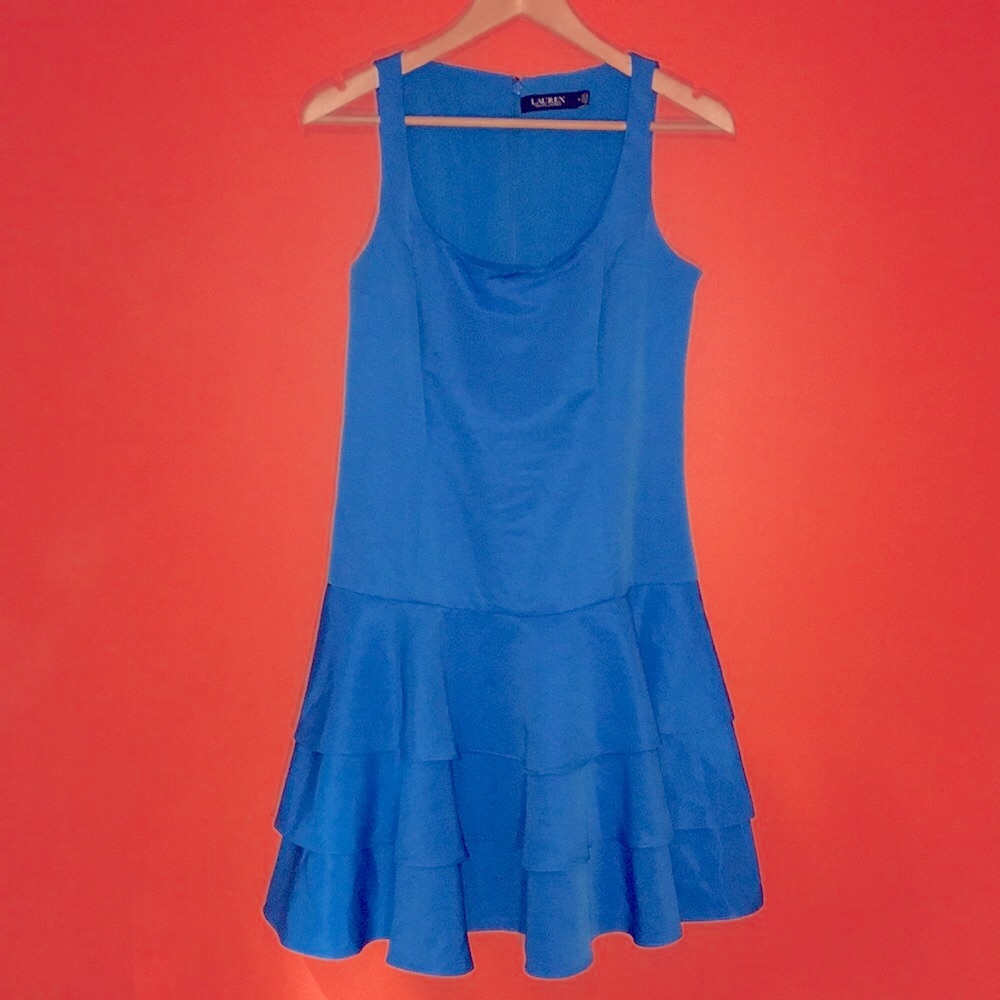 Lauren Ralph Lauren Cobalt Blue Tiered Skirt Ribbed Textured Tank Dress Size 8